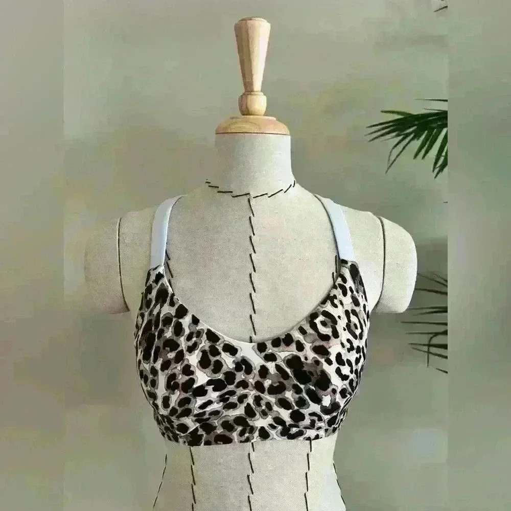 The Upside Sports Bra Top | US Size 4 | Water Leopard Print Ice Blue Straps